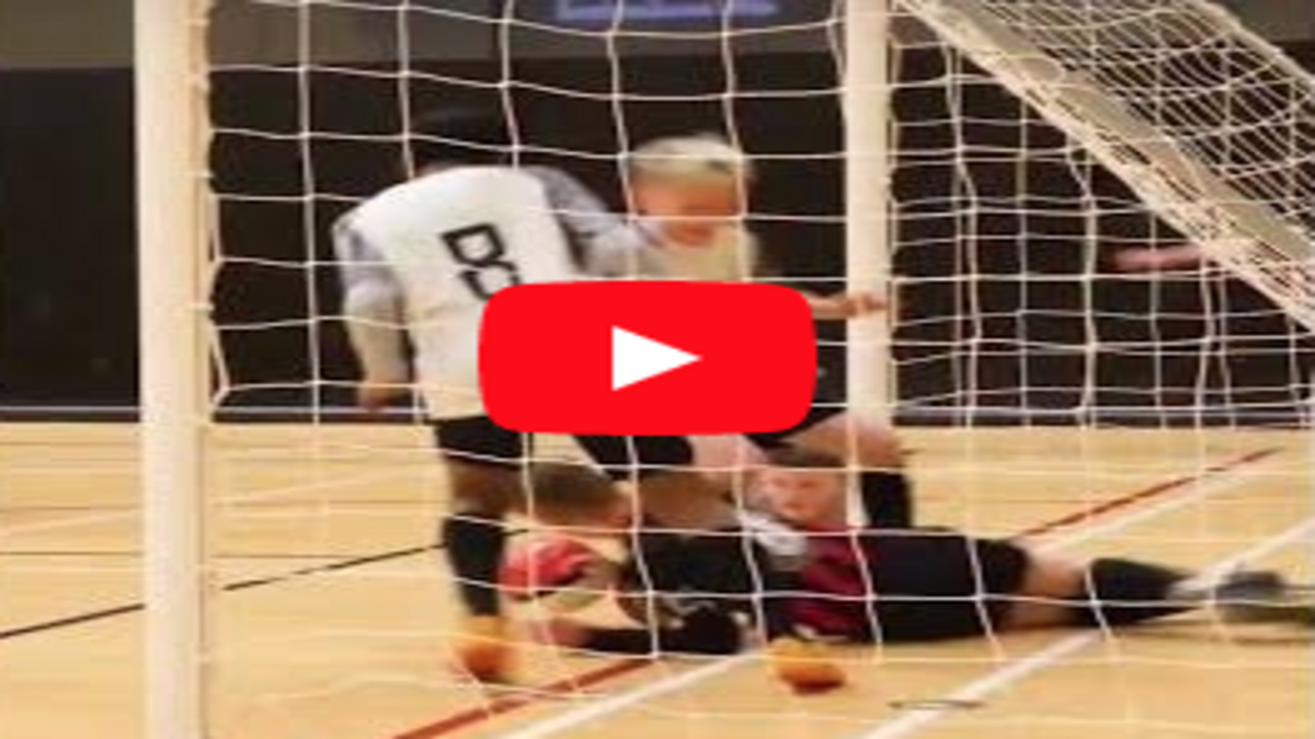 How they kept that out? Goal line clearance at the Pokémon Futsal Cup.